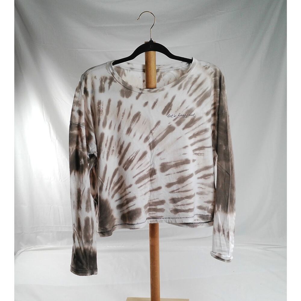 PINK Victoria's Secret Tie Dye Long Sleeve Tee Medium Brown White Let's Hang Out